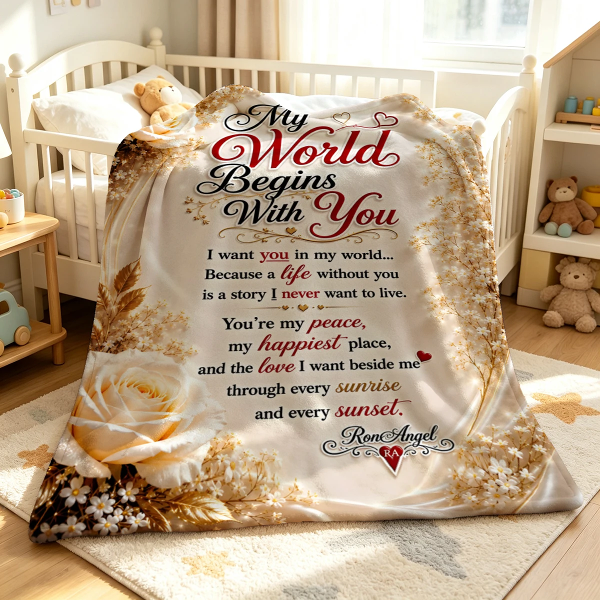 White Rose Gold Text Winter Summer Flannel Blanket Throw Fleece Soft Fuzzy Plush Cozy Fleece Blankets for Sofa Ideal Gifts