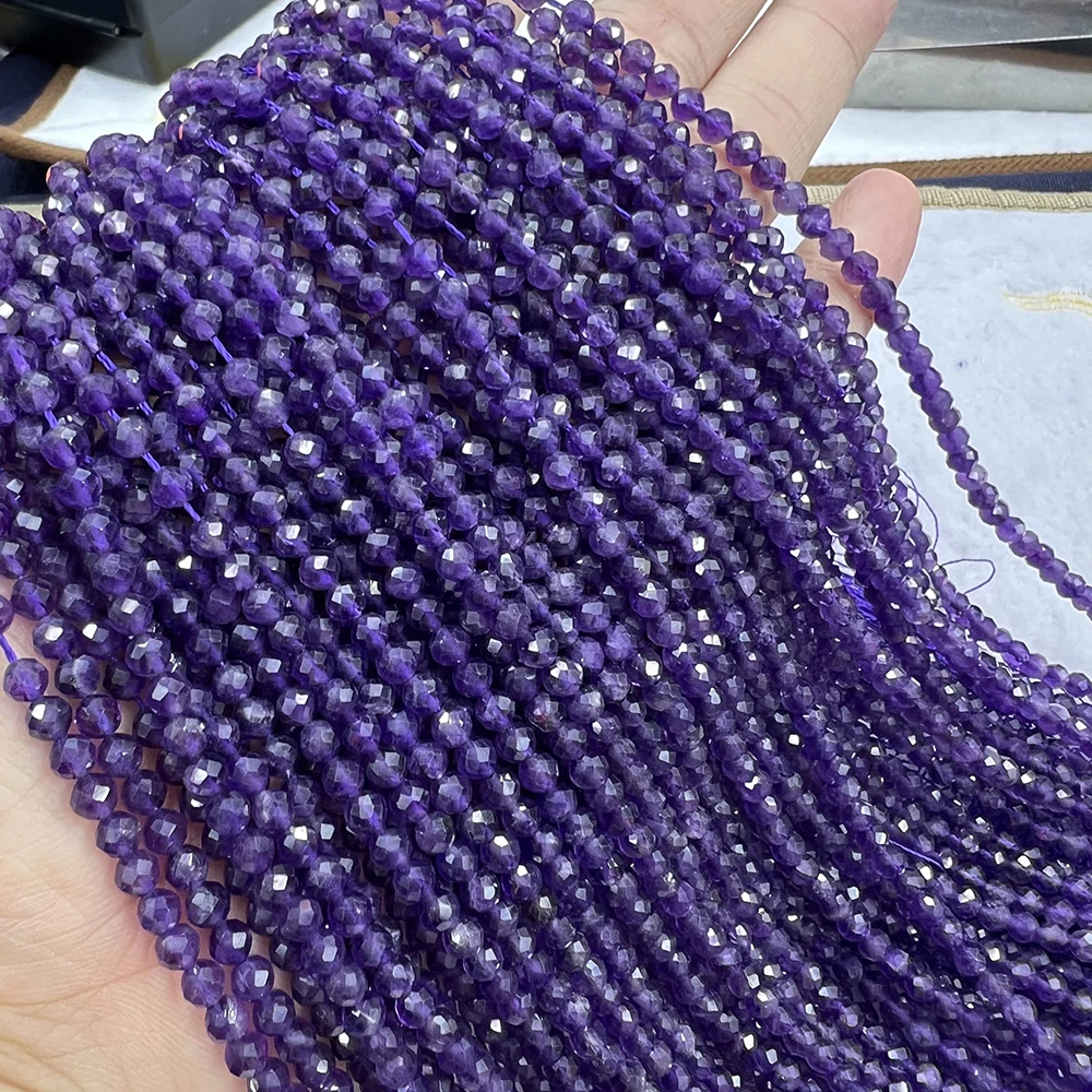 

Natural Amethyst Faceted Round / Cube Beads 2mm,3mm,4mm，Fine Jewelry Making Making DIY Bracelets Necklace Strand Woman Gift