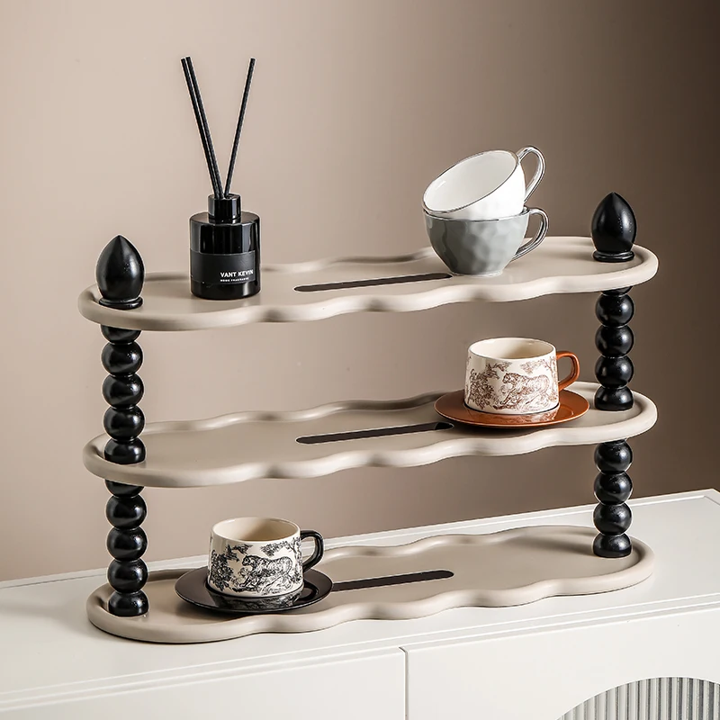

Small-sized furniture, living room, bedroom Retro Wave Storage Rack - Multi-Layer Shelf for Cosmetics Perfumes & Cups"