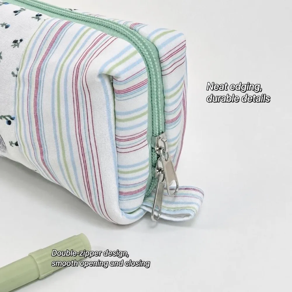 Portable Patchwork Pencil Case Floral Plaid Splicing Large Capacity Pen Bag Pencil Pouch Gift