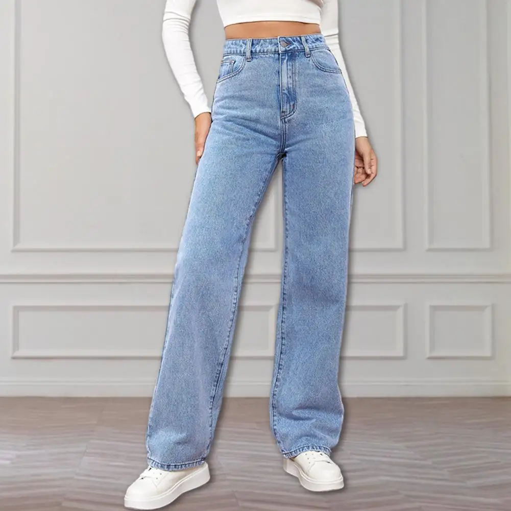 

Slim Straight Jeans High Waist Wide Leg Women's Jeans with Retro Straight Pockets Slim Fit Full Length Denim Pants in for A