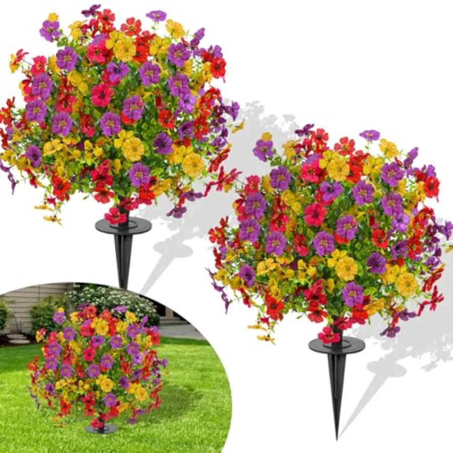 

23" Set of 2 Artificial Boxwood Topiary Ball with Violet Flowers with Spikes, UV Resistant Faux Greenery Shrubs, Realistic Fake