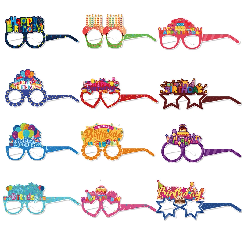 12pcs Birthday Party paper Glasses Funny Candle Happy Birthday photo Glasses Kids Favors Birthday party decor Photo Booth Props