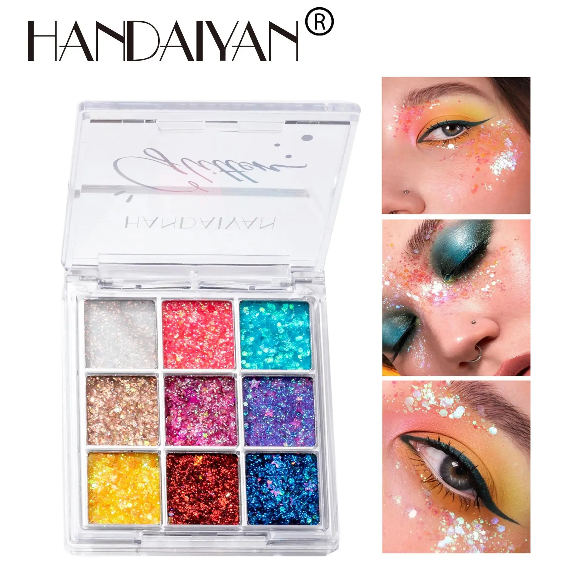 Palette de fards à paupières professionnels à paillettes, 9 couleurs, or, bleu, jaune, maquillage de fête, Cosplay, formule végétalienne sans cruautéauté