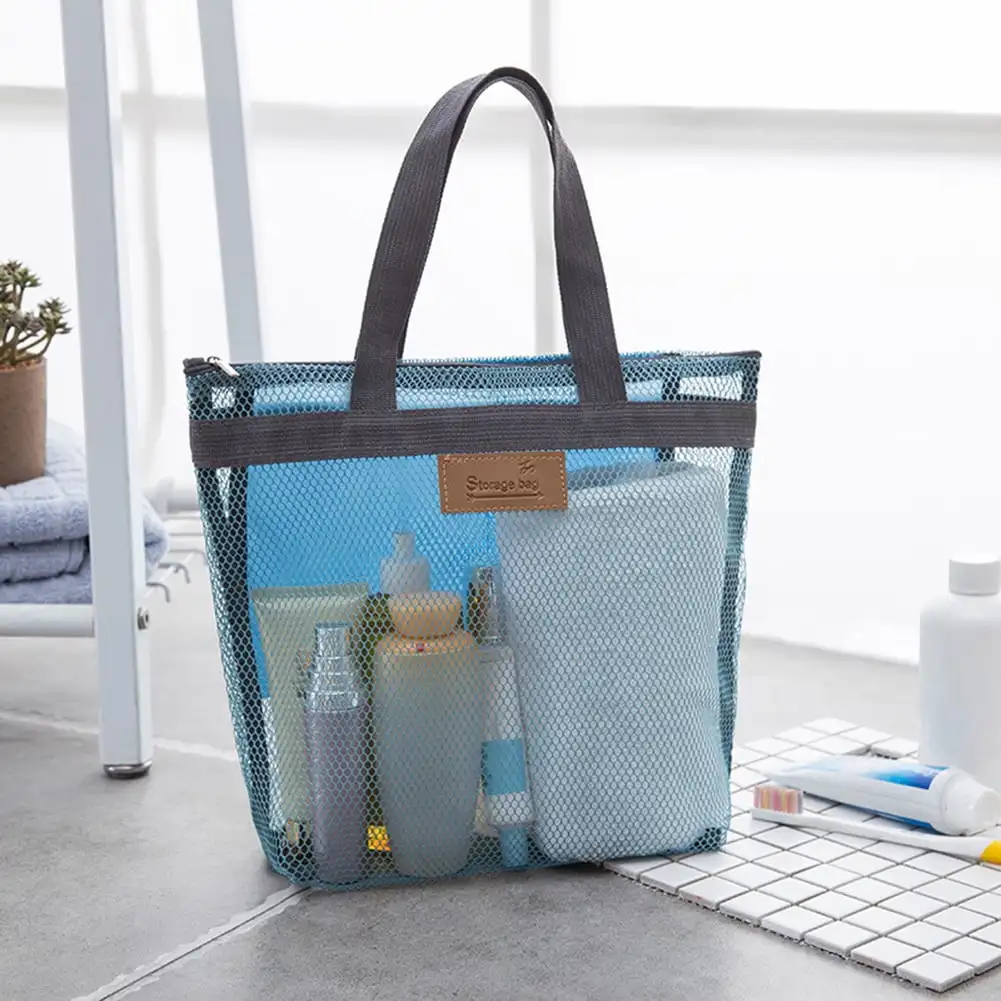 Large Mesh Toiletry Tote Bag Portable Shower Caddy Bath Organizer with Durable Handles Zipper Travel Storage Beach Swimming Bag image 5