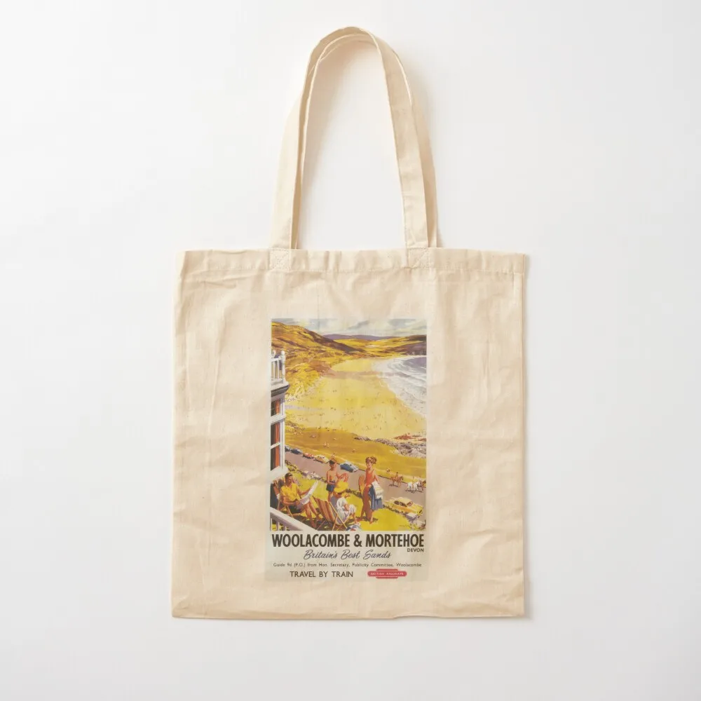 

Woolacombe & Mortehoe, Devon - Vintage Railway Travel Poster - 1960 Tote Bag sac pour femme large size bags Canvas Tote Bag