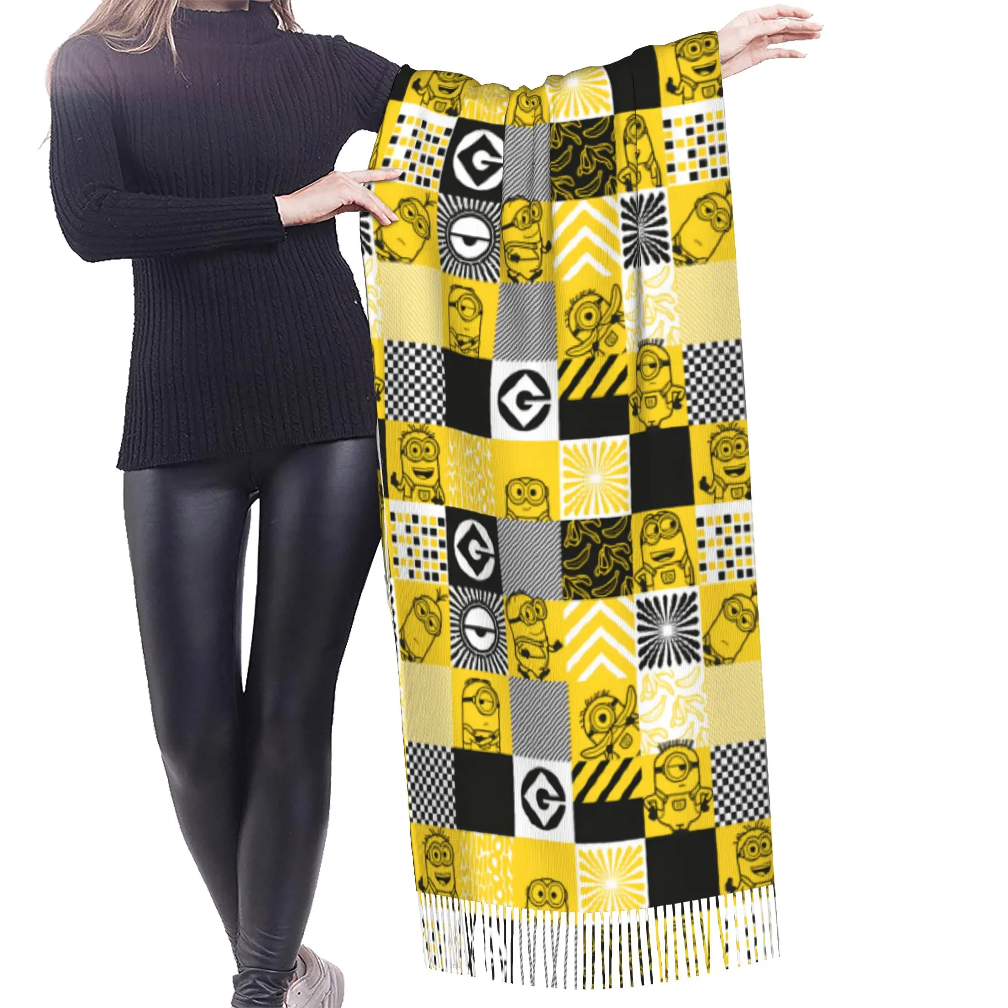 Custom Print M-Minioned Cartoon Scarf  Men Women Winter Fall Warm Scarves Animes  Shawl Wrap