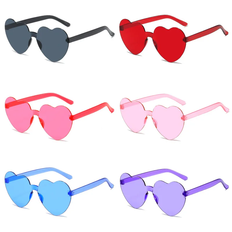 2023 Women Fashion Colors Polarized Heart Shape Tinted Party Sunglasses Girls Vintage UV400 Colors Rimless Female Sun Glasses