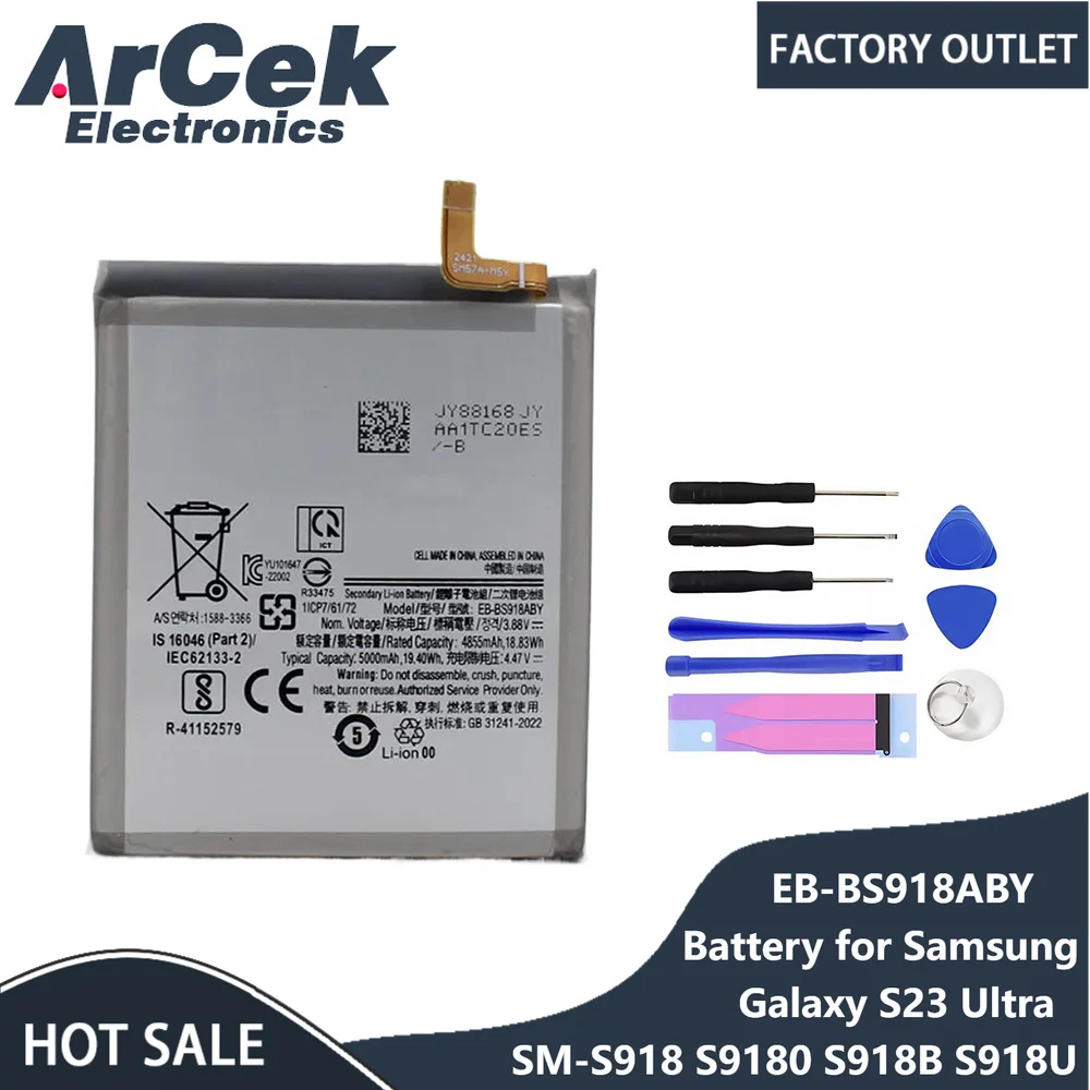 Mobile Phone Battery for Samsung Galaxy S23 Ultra SM-S918 S9180 S918B S918U 5G EB-BS918ABY S23Ultra