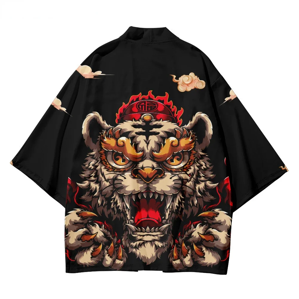 Kimono Haori Traditionnel Imprimé Tigre pour Homme et Femme, Chemise Rouge Cosplay Japonaise Harajuku, Vêtements de Plage, Cardigan Streetwear