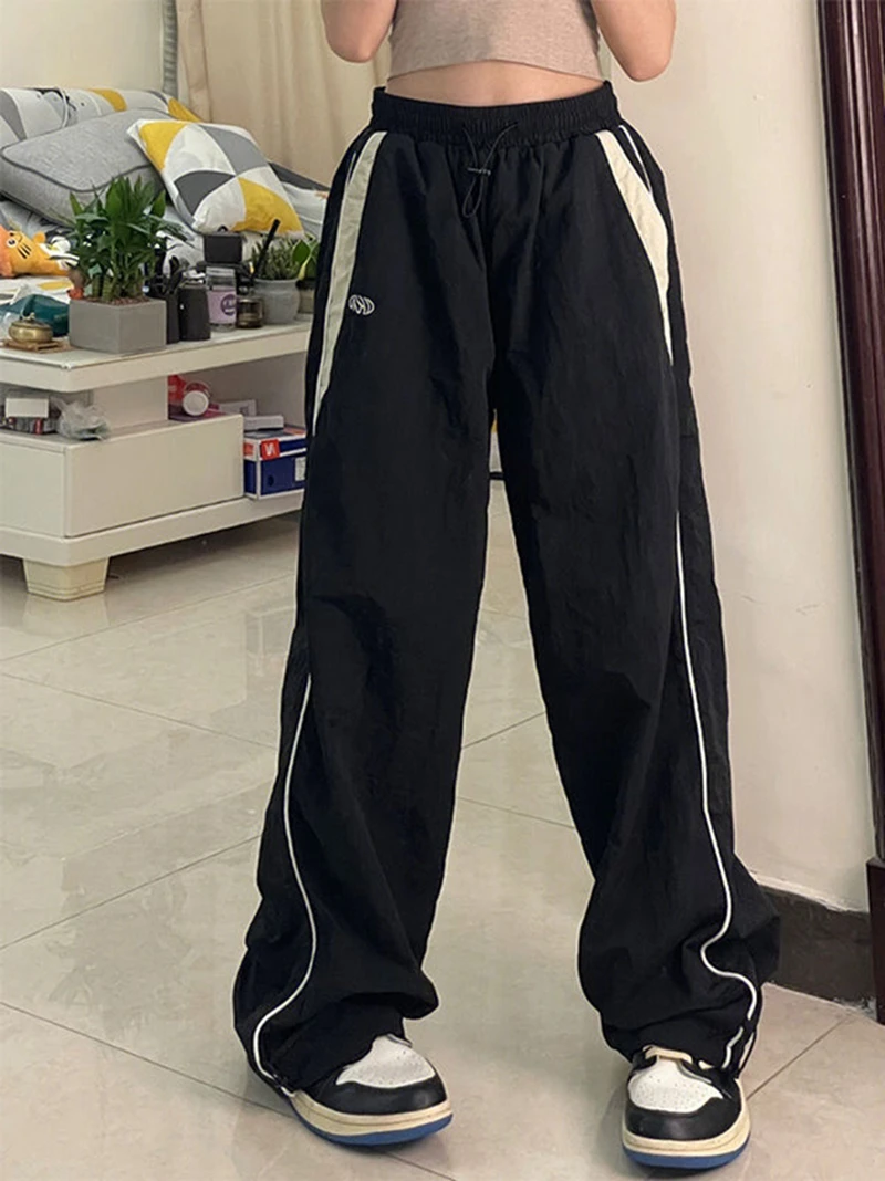 Y2k Women Wide Leg Cargo Pants Casual Streetwear Loose Drawstring Trousers Drawstring Sweatpants Female Vintage Baggy Joggers