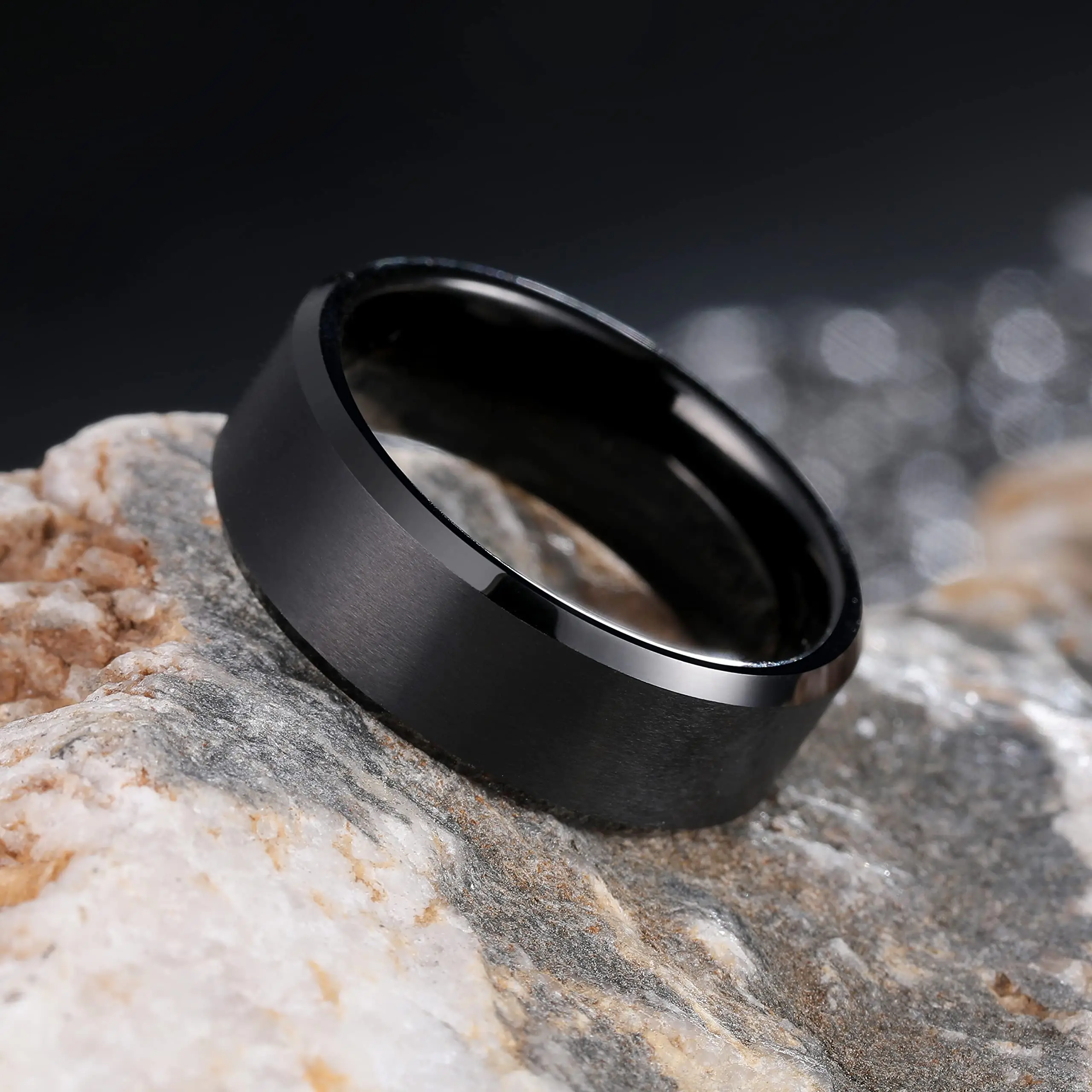 Men\'s Tungsten Carbide Wedding Rings Brushed Black Color 8mm Charm Band Fashion Jewelry Size 8-13