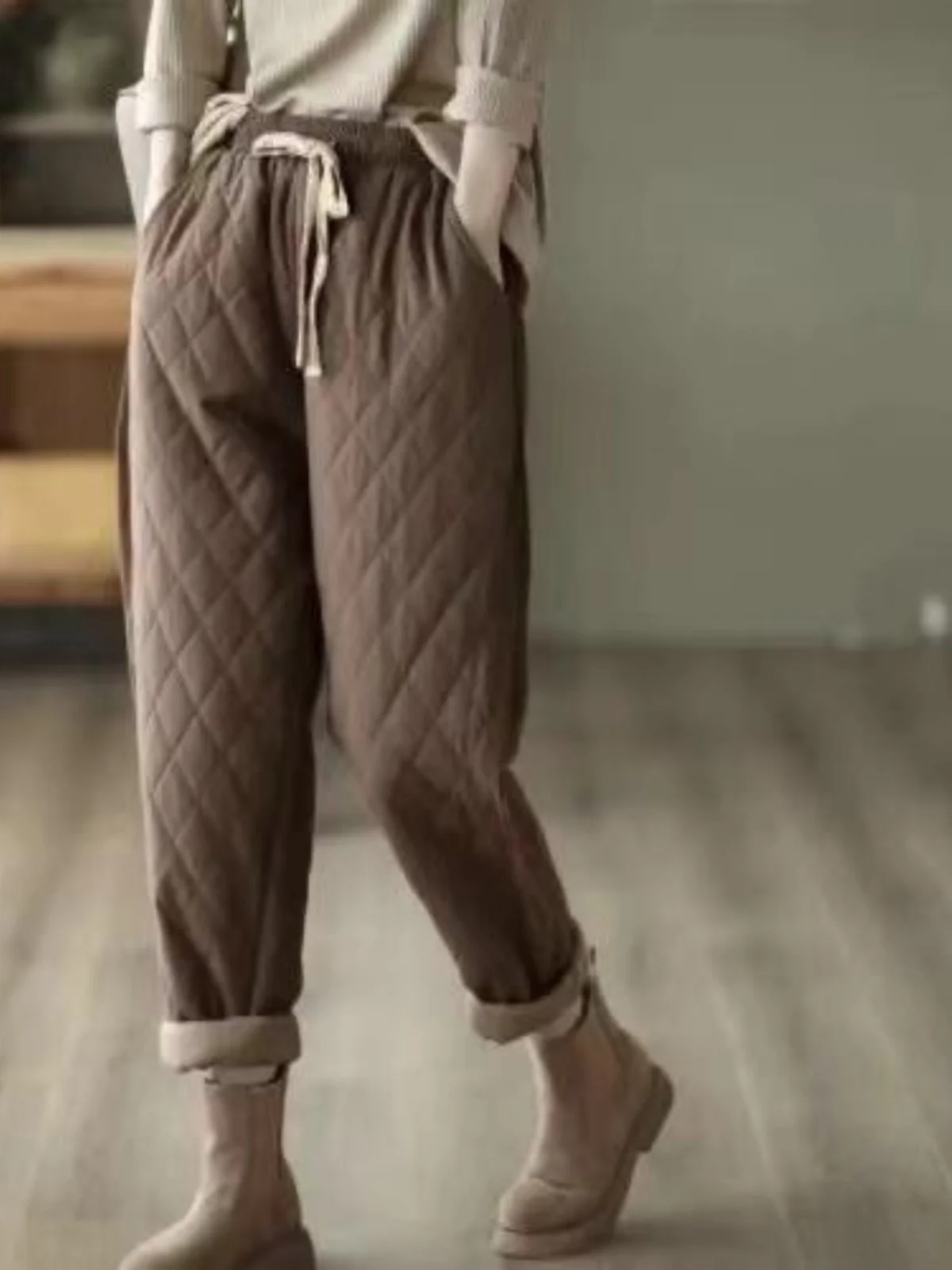 Spodnie damskie Thiened down Fce, bawełniane, typu harlan, z wysokim stanem, długie spodnie, modna odzież wierzchnia, spodnie zimowe dla mamy, ciepłe.