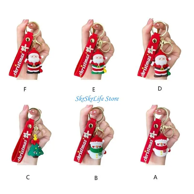 

E65E Car Pendant Backpack Bags Charms Cartoon Snowman Santa Tree Keychain