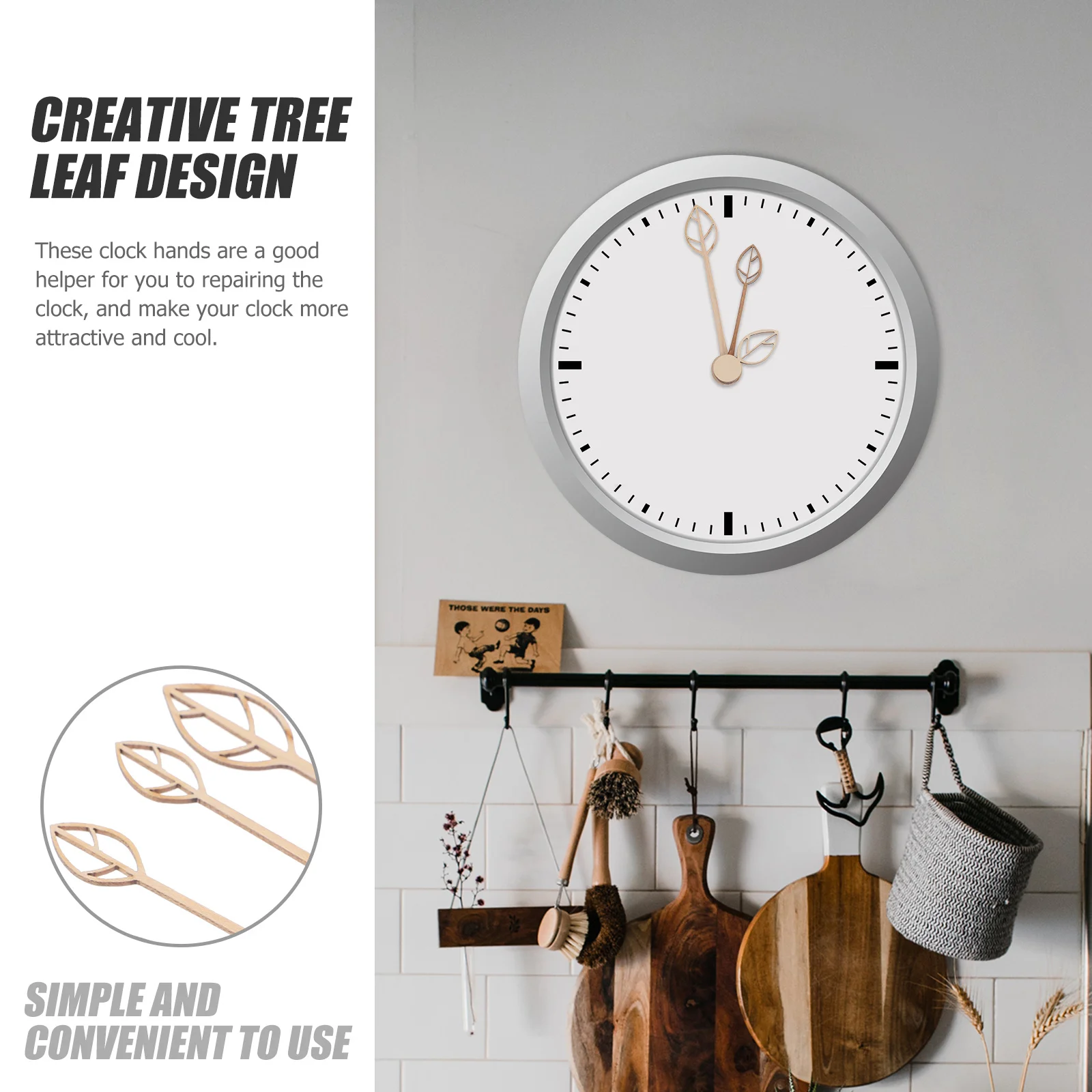 

6Pcs Clock Hands Wooden DIY Replacement Parts Decorative Tree Leaf Style Wall Clock Hands for Repair and DIY Kit