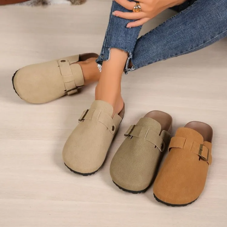 2024 New Women's Slippers Fashion Women's Suede Mules Slippers Women Clogs Cork Insole Sandals Outdoor Beach Slides Home Shoes