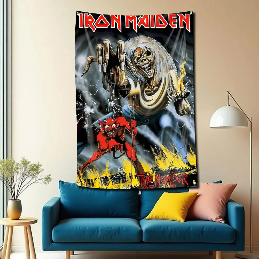 The Beast E-Eddie I-Iron M-Maiden Vlagtapijt Banner voor Slaapkamer Woonkamer Buiten Kamperen Op maat ondersteund