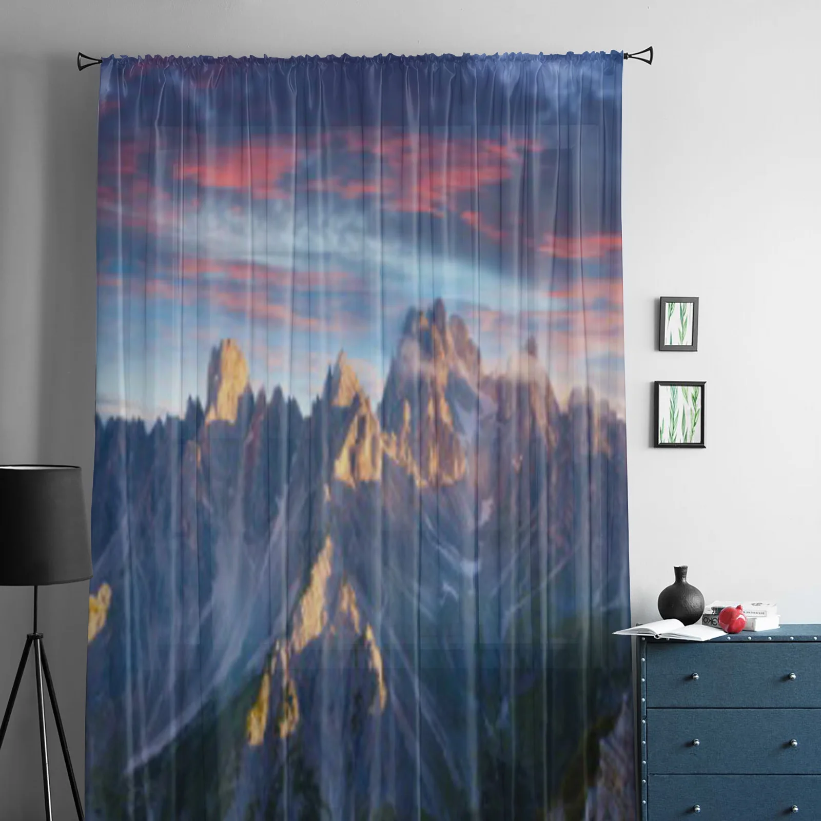 Colorful Sunrise In Italy Alps Tre Cime Di Lavaredo Dolomites Europe Tulle Sheer Curtains for Living Room Voile Organza Curtain