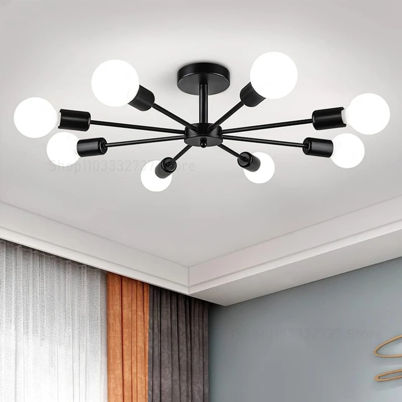 Modern chandelier restaurant black chandelier living room suspended ceiling light iron E27 chandelier home decoration