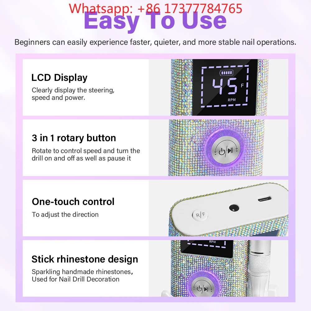 45000RPM Rechargeable Nail Drill Machine for Nails Electric File Professional HD Display Metal Manicure Pen Nail Lathe Sander