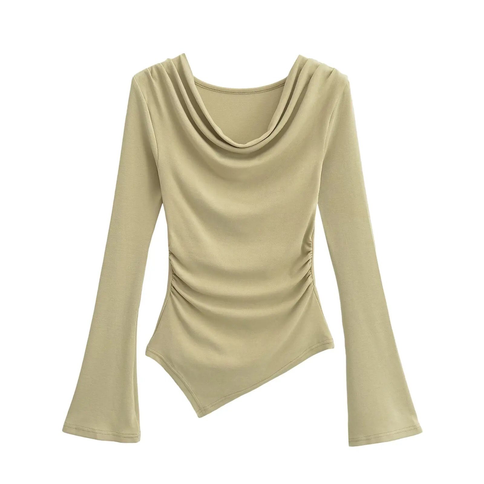 American Sle Spicy Girl Asymmetric Bell Sve T-irt Women Pure Desire Ant Waist Pleated Swinging Collar under irt