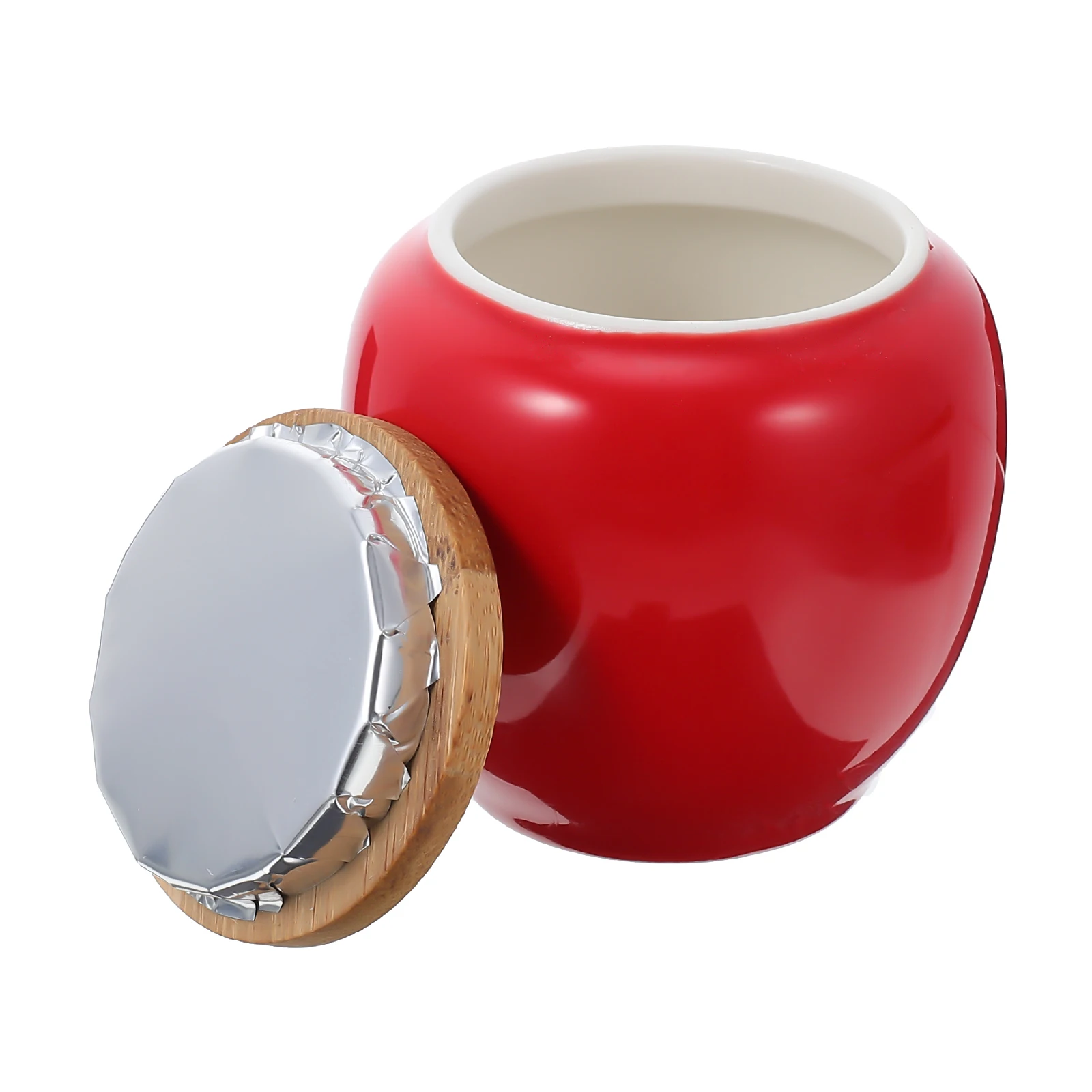 

Ceramic Bamboo Tea Canister Red Seal Spice Grains Container Dried Fruit Holder Food Storage Jar Dust Proof Insect Proof Tight