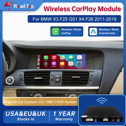 Wireless Android Auto For BMW Car X3 X4 Series F25 F26 F01 CIC NBT EVO 2011-2020 Carplay Interface Mirror Link Air Play