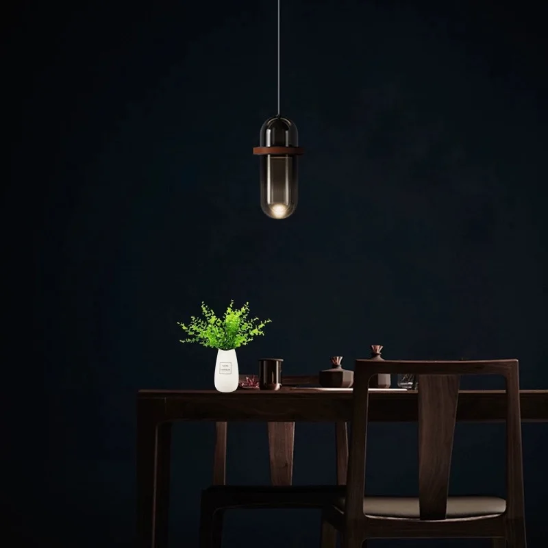 Light luxury glass bedroom pendant light minimalist bar counter coffee shop designer leather small pendant light