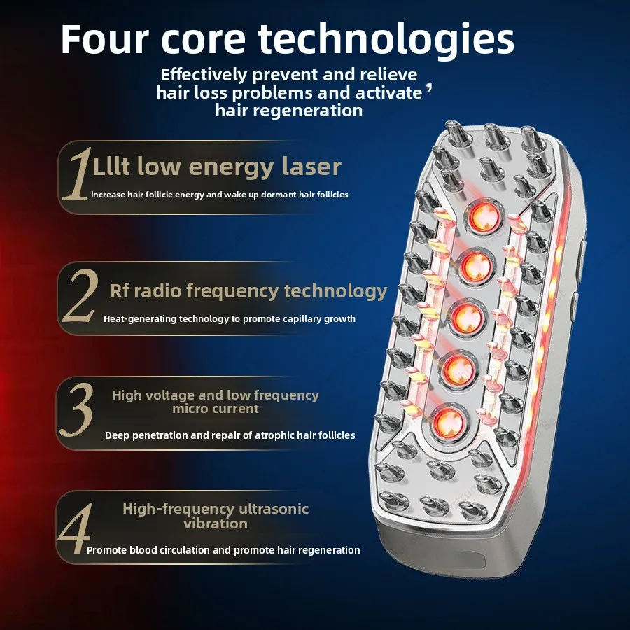 مشط نمو الشعر بالليزر LLLT، مشط للعناية بفروة الرأس بالأشعة تحت الحمراء EMS، مشط تدليك كهربائي