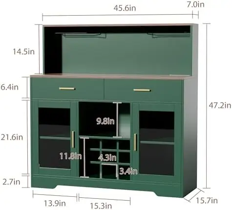 Wine Bar Cabinet with LED Lights, Liquor Cabinet for Home, Coffee Bar Cabinet with Wine Rack and Glass Holder, Black