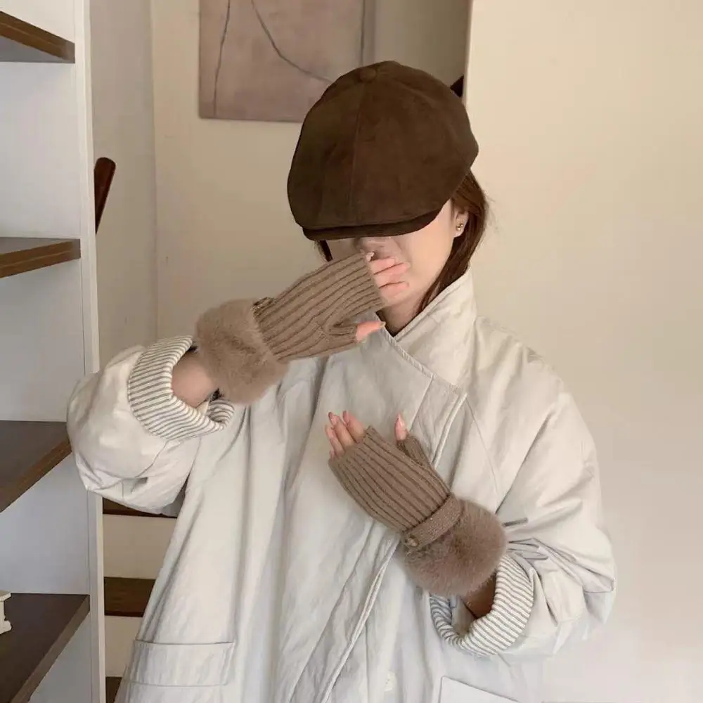 1 Pasang Sarung Tangan Setengah Jari Untuk Wanita Sarung Tangan Rajut Hitam Musim Dingin Lembut Hangat Tanpa Jari Sarung Tangan Luar Ruangan Anti Dingin Unisex