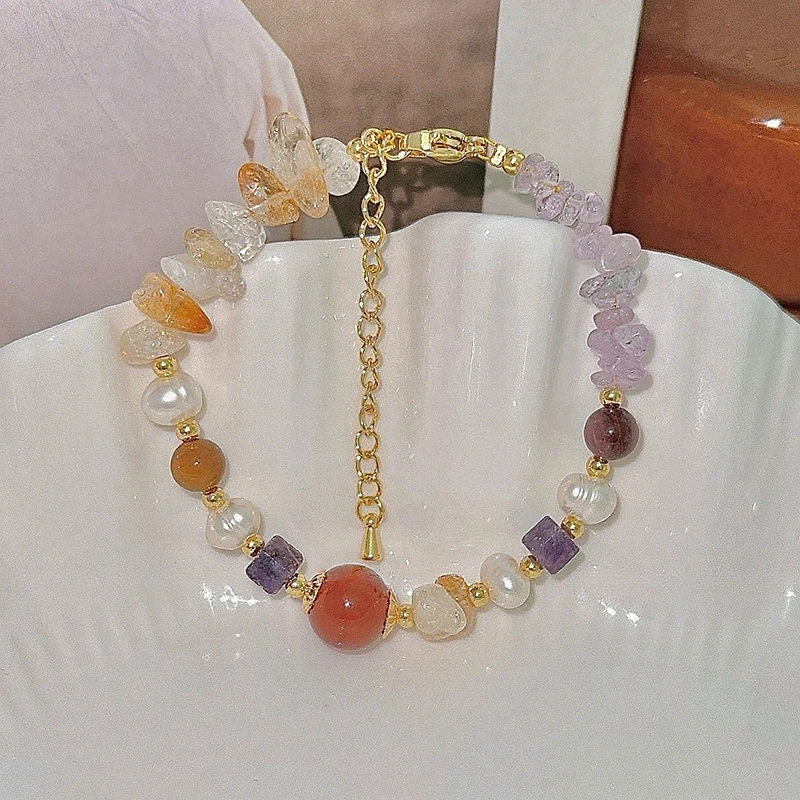 

Ruifan Irregular Natural Stone&Freshwater Pearls Beaded Bracelet for Women Handmade Elegant Agate Gemstone Bangle 2025 New 1585