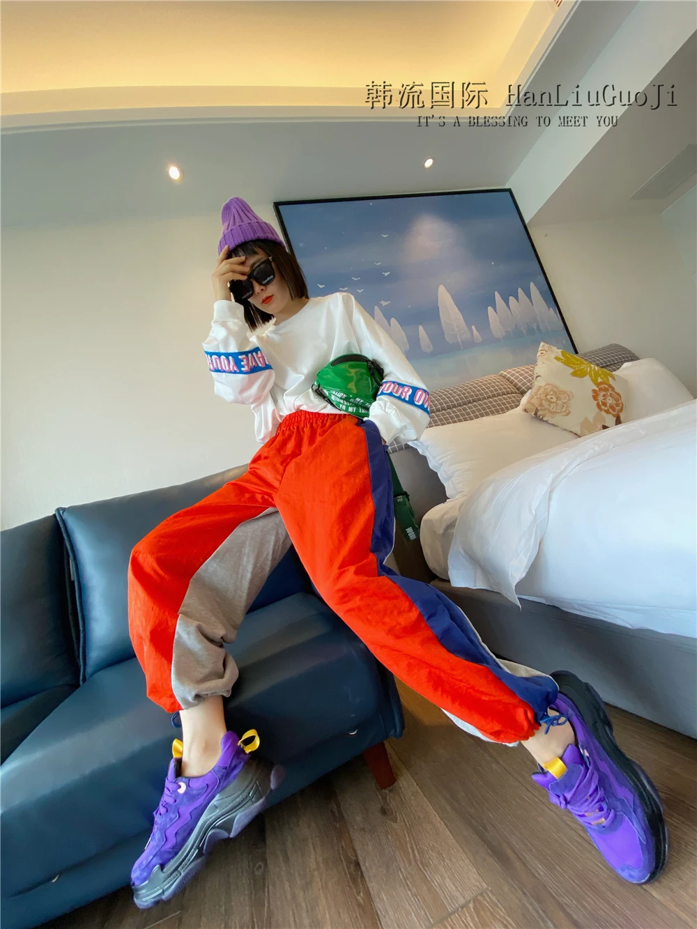 2025 Autumn New Oversized Patchwork Casual Pants Loose Stylish High Waist Jogger Slacks Versatile Straight Solid Color Trousers