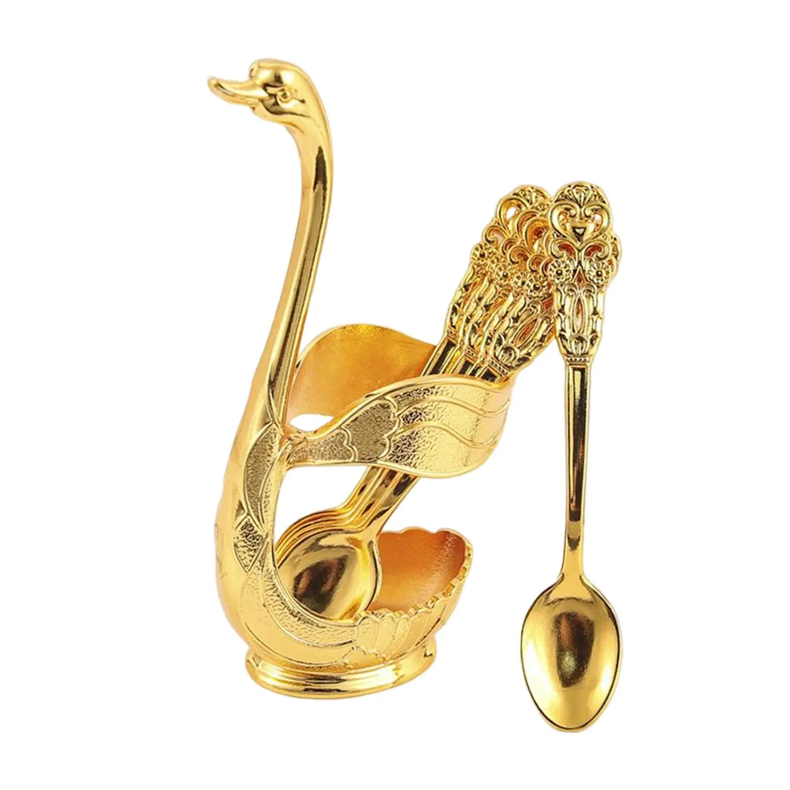 Luxury Metal Dessert Flatware Set Swan Base Spoon Organizer for Home Kitchen Restaurant Decor