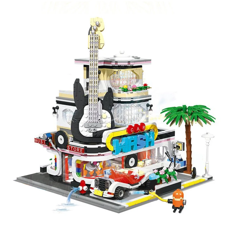 Creative Car Wash Shop Architecture 89105 Building Blocks Guitar House Music Hall Assemble Bricks Model Toys Gifts For Collector