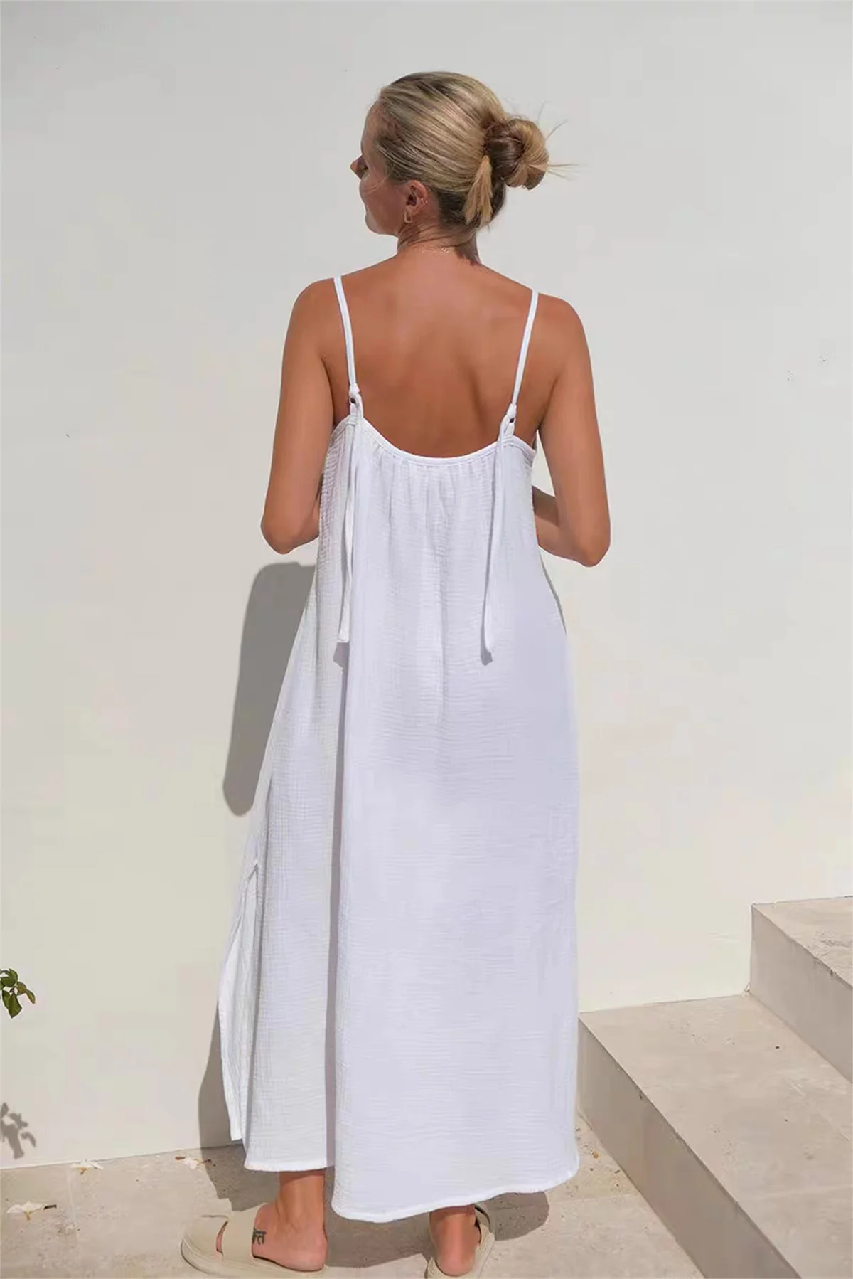 Vestido de Verano de Muselina 100% Algodón para Mujer, Tirantes Finos, Sin Mangas, Casual, Largo, Maxi, Vestidos para Mujer