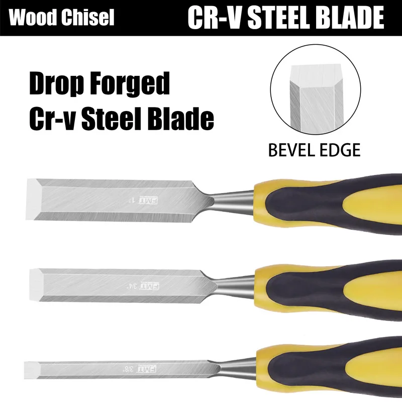 9 Piece Wood Chisel Set for Woodworking CR-V Steel Beveled Edge Blade Durable PVC High Impact Handle Wood Chisel