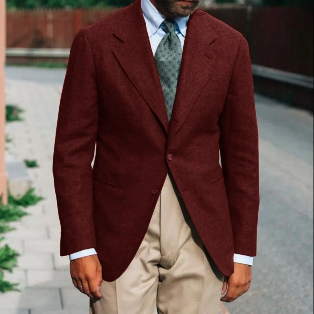 Mens Tweed Suit Blazer Wool Vintage Inspired Single Breasted Slim Fit Business Casual Fashion Coat for Wedding Office Party Wear image 5