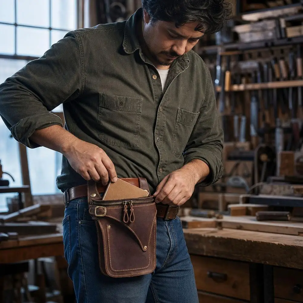 Vintage Leather Waist Bag Men Multifunctional Belt Pouch Cowhide Phone Holster Shoulder Crossbody Sling Bag поясная сумка