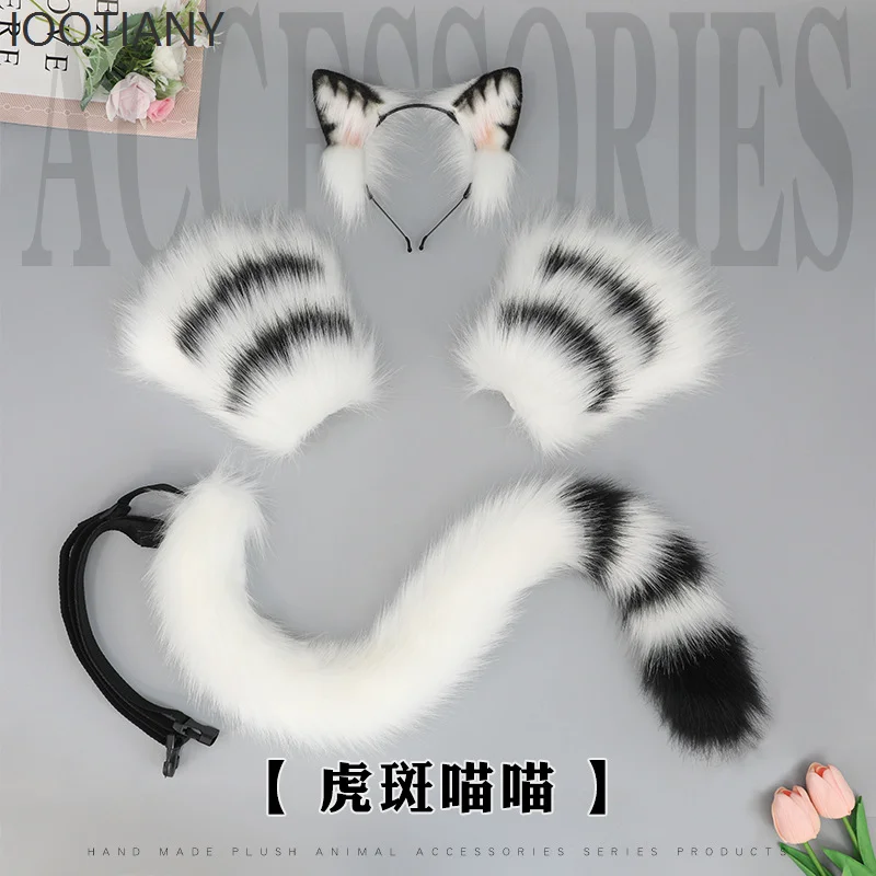 

Cute Plush Animal Ears Headdress Fingerless Gloves Animal Tail Cosplay Hair Accessories Cat Tail Set Anime Party Pet Cosplay