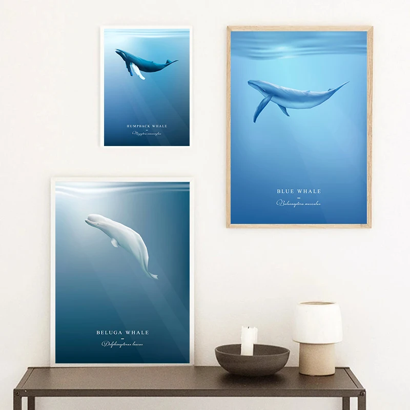 Nordic Whales Marine Life Ocean Poster Canvas Painting Humpback Sperm Whale Wall Art Pictures Canvas Painting Room Home Decor