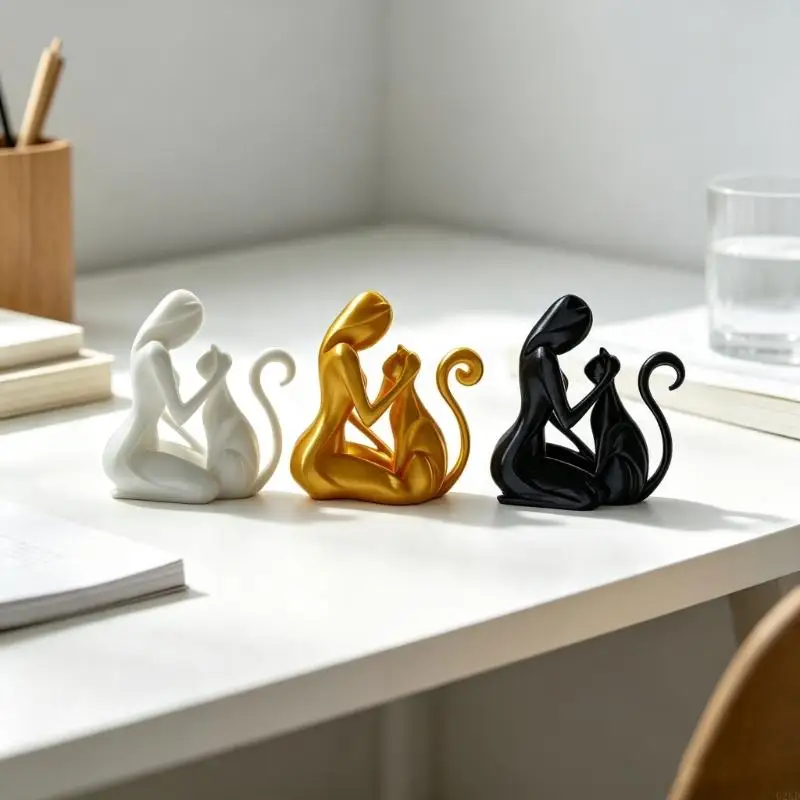 62KD Shelf Accent Figure for Woman With Pet Form, Fashion Indoor Piece Statue Decors Figurines Home Decoration for Desk Display