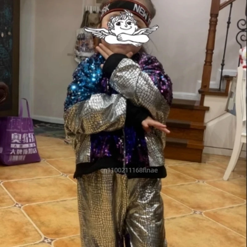 Children's Street Dance Costumes, Boys' Bright Films, Silver Runway Shows, Hip-hop Street Dance, Girls' Jazz Dance Performance