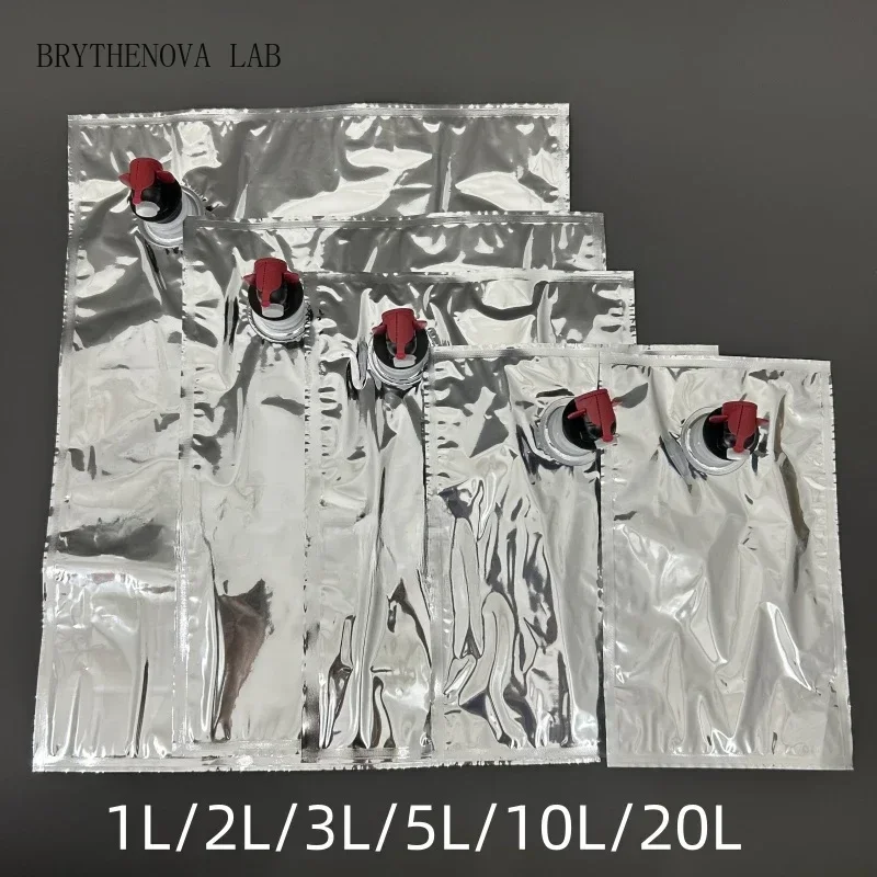 10pcs Butterfly Valve Aluminum Foil Coated Leak Proof Packaging Bag 5 Liters/10L Wine Red Beverage Aqueous Liquid Storage Bags