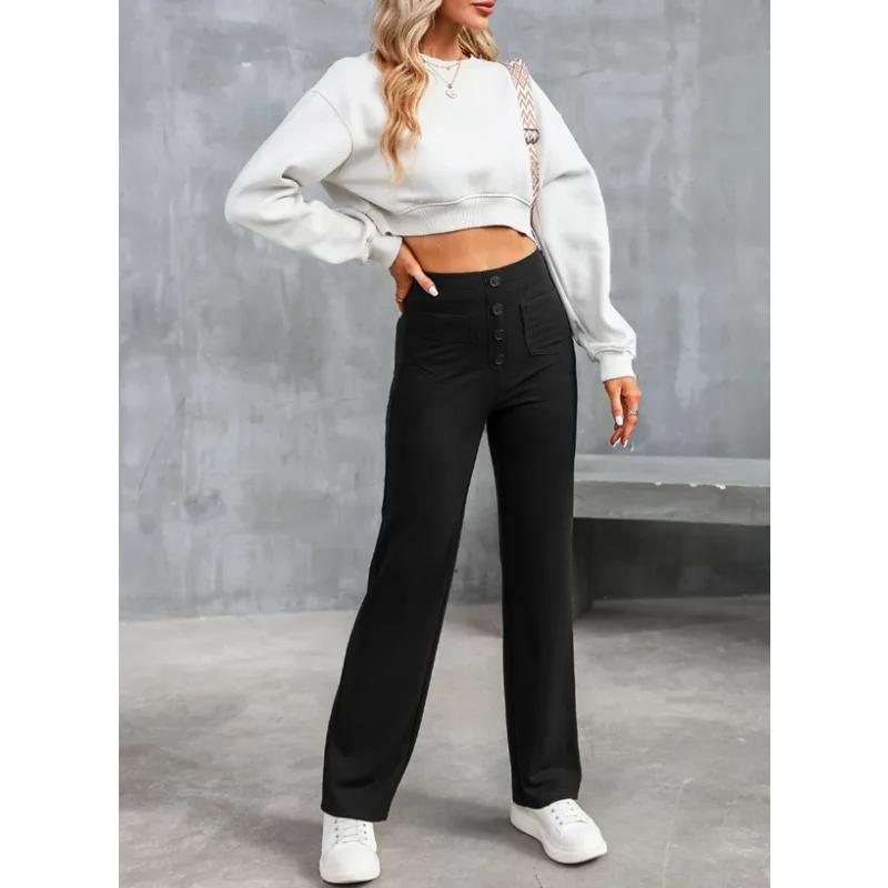 

Fashionable New Women's High Waist Button Casual Straight Leg Pants Comfortable Female Clothes Summer Female Fashion Trousers