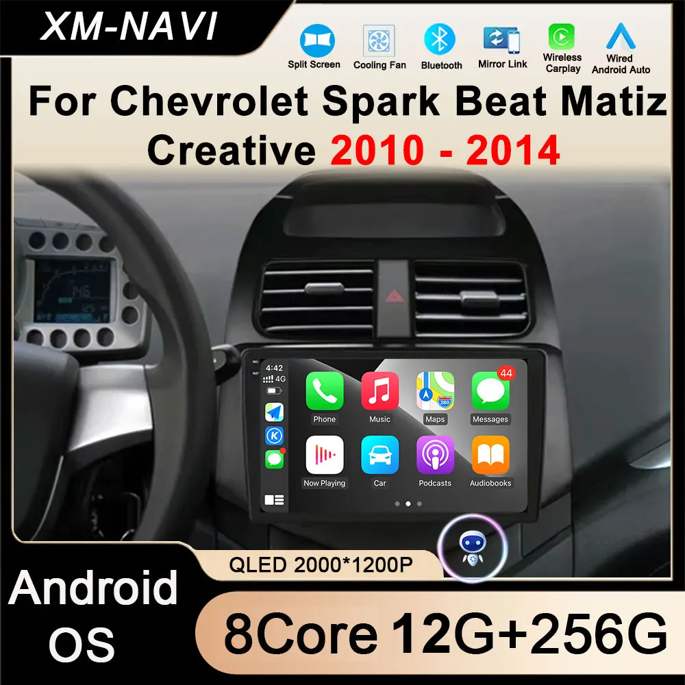 

9-дюймовый автомобильный радиоприемник Multimidia, видеоплеер для Chevrolet Spark Beat Matiz Creative 2010 2011-2014, Android 14, стерео Carplay, головное устройство