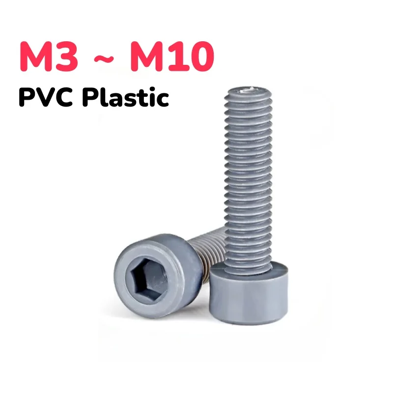 Grey PVC Hex Cup Head Screw M3 M4 M5 M6 M8 M10 Socket Hexagon Cap Bolt Resistant Anti-Corrosion Insulation