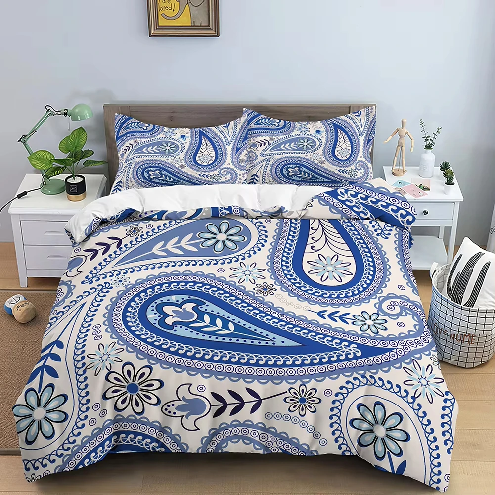 Boho Floral Duvet Cover Mandala Bedding Set Queen Full Paisley Hippie Comforter Cover for Girl Women Modern Trippy Bedroom Decor