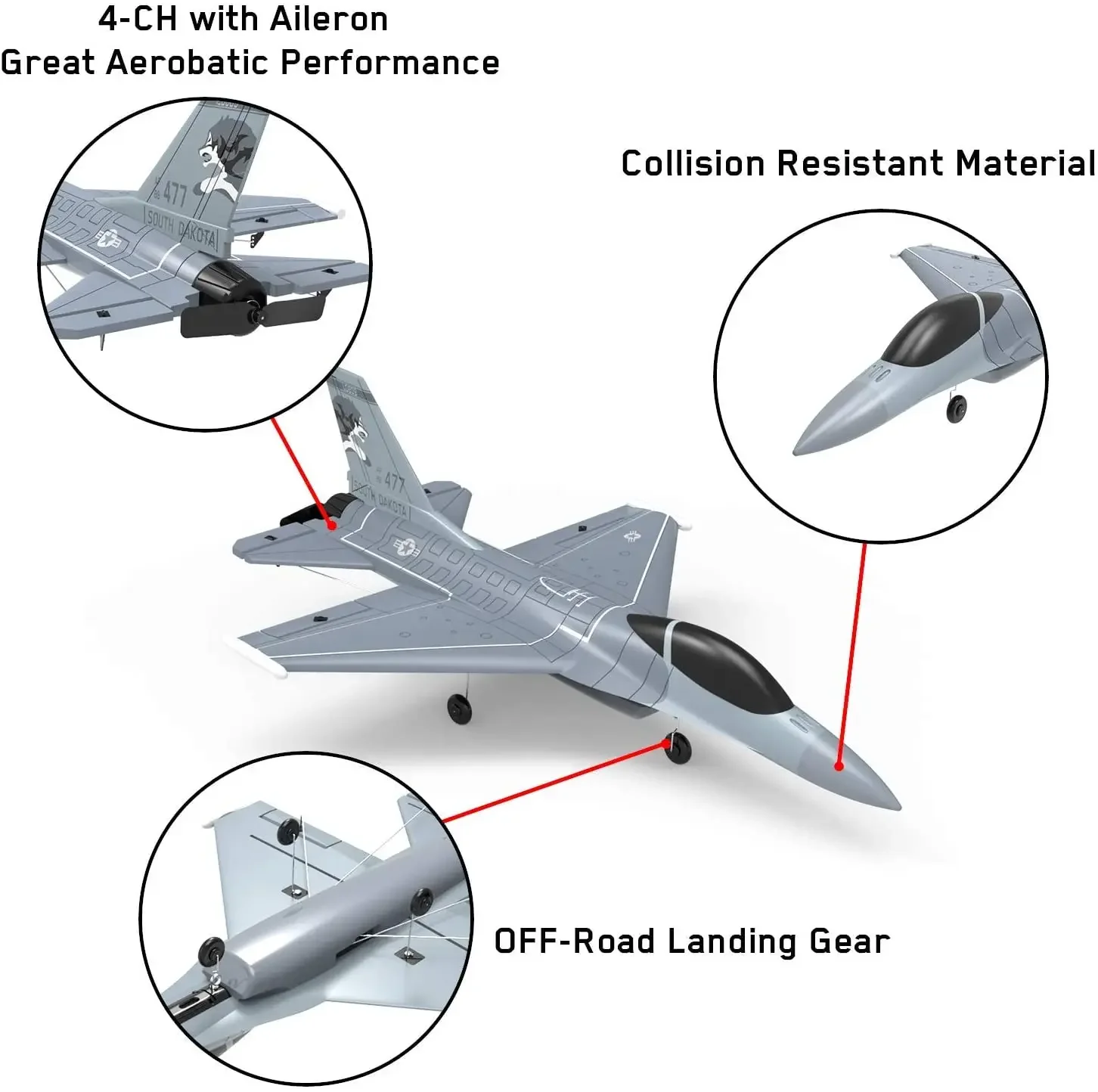 Remote Controlled F-16 Fighter F16 Remote Controlled Aircraft 4CH Aerobatic Flight 6-Axis RC Aircraft Fully Functional for Begin