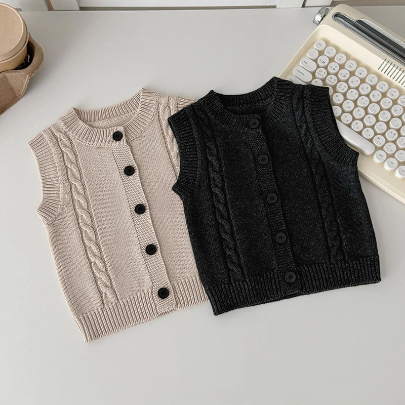 

Новинка 2023 года, осенний свитер для новорожденных мальчиков и девочек 0-3 лет, однотонный жилет без рукавов, вязаный жилет для маленьких мальчиков и девочек
